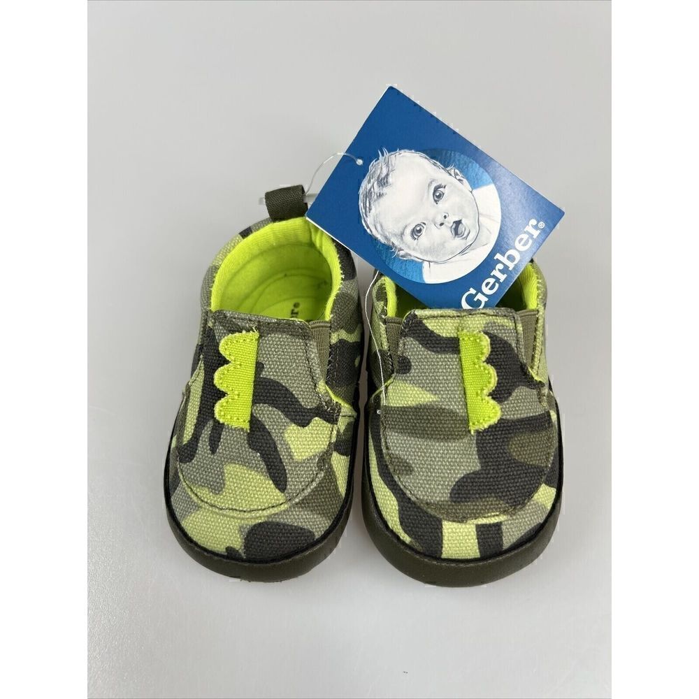 Gerber Baby Boy Dinosaur Soft Sole Crib Shoe Camouflage Green 3/6 Months NEW
